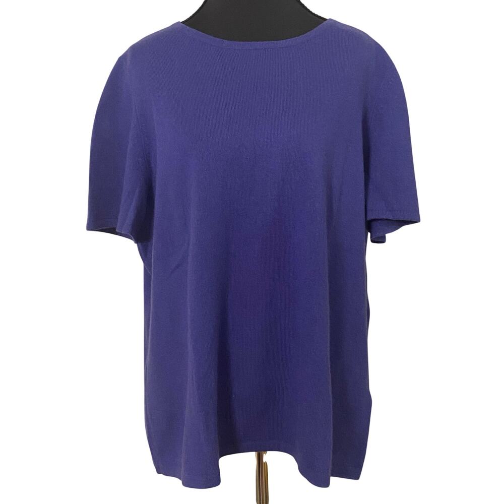 Cashmere Lord & Taylor 100% Cashmere Blue Short Sleeve Sweater Plus 1X Luxury
